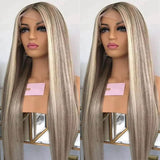 Ash Blonde Balayage On Brown Wigs 13x4 HD Transparent Lace Human Hair Wigs