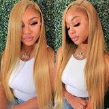 #27 Honey Blonde Lace Front Wigs Brazilian Straight Human Hair Wigs