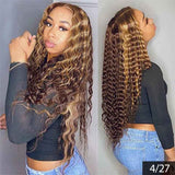 Chocolate Brown Highlight Deep Curly Wig Brazilian Virgin Human Hair Wigs