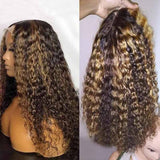 Chocolate Brown Highlight Deep Curly Wig Brazilian Virgin Human Hair Wigs