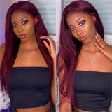Burgundy 360 Lace Frontal Wig Silky Straight Human Hair Wigs