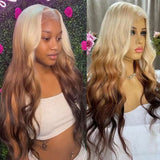 Reverse Blonde Brown Ombre Wig Body Wave HD Lace Front Human Hair Wigs