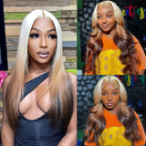 Reverse Blonde Brown Ombre Wig Body Wave HD Lace Front Human Hair Wigs