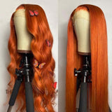 #350 Ginger Orange Colored Wig Silky Straight Lace Front Human Hair Wigs