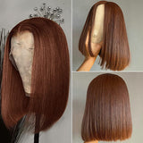 Chocolate Brown Straight Bob Wigs Glueless Lace Front Wigs 100% Human Hair