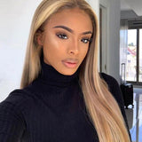 Warm Brown Wigs With Blonde Highlights 13x4 HD Transparent Lace Human Hair Wigs