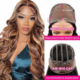 P4/27 Wavy Highlights Gluless Air Wigs 100% Human Hair