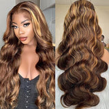 P4/27 Wavy Highlights Gluless Air Wigs 100% Human Hair