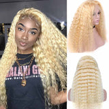 613 Light Blonde Deep Curly Wave Wig Brazilian Human Hair Lace Wigs