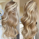 Brown Blonde Balayage Body Wave Wigs HD Transparent Lace Human Hair Wig