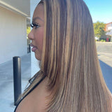 Layered Brown Blonde Highlights 360 Lace Frontal Wig Straight 100% Human Hair Wigs