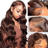 #4 Chocolate Brown Wig Body Wave Transparent Lace Human Hair Wigs