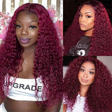 99J Burgundy Lace Wigs Deep Wave Dark Red Human Hair Wigs