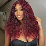 99J Burgundy Lace Wigs Deep Wave Dark Red Human Hair Wigs