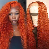 Ginger Orange Color Glueless Lace Wig Deep Wave Curly Human Hair Wigs