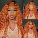 Ginger Orange Color Glueless Lace Wig Deep Wave Curly Human Hair Wigs
