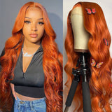 Ginger Orange Color Glueless Lace Wig Body Wave Human Hair Wigs
