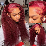 Wine Red 99J Deep Curly Burgundy Wig 360 Transparent Lace Frontal Human Hair Wigs