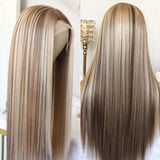 Ash Blonde Balayage Wigs HD Transparent Lace Straight Human Hair Wig