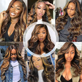 Brown Balayage Highlight Wig Body Wave Human Hair Wigs