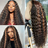 Brown Highlight Wig Deep Curly 13x4 HD Lace Frontal Virgin Human Hair Wigs