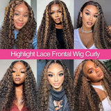 Brown Highlight Wig Deep Curly 13x4 HD Lace Frontal Virgin Human Hair Wigs