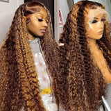Dark Brown Highlight Wig Deep Curly Full Lace Frontal Virgin Human Hair Wigs