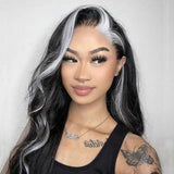 Black Highlights Wig with Gray Streak at Front 13x4 HD Lace Front Human Hair Wigs