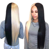 Half Blonde Half Black Hair Wig Straight Lace Human Hair Wigs