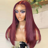 99J Burgundy Layered Wig Straight Lace Front Human Hair Wigs
