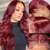 Burgundy 360 Lace Frontal Wig Body Wave Pre Plucked Wine Red Wigs 100% Human Hair
