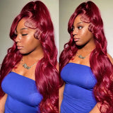 Burgundy 360 Lace Frontal Wig Body Wave Pre Plucked Wine Red Wigs 100% Human Hair