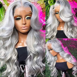 Silver Grey Wavy Human Hair Wig 13x4 HD Lace Front Wigs