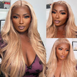 Warm Brown Wigs With Blonde Highlights 13x4 HD Transparent Lace Human Hair Wigs