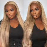 Warm Brown Wigs With Blonde Highlights 13x4 HD Transparent Lace Human Hair Wigs